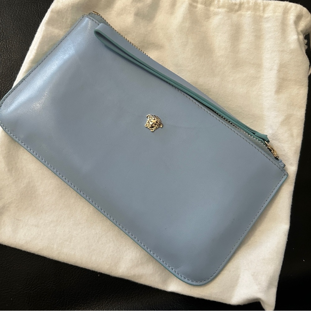 Versace Light Blue Leather wallet wristlet